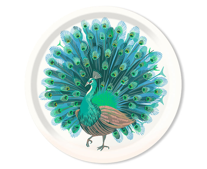 Peacock Round Tray in White by Jamida