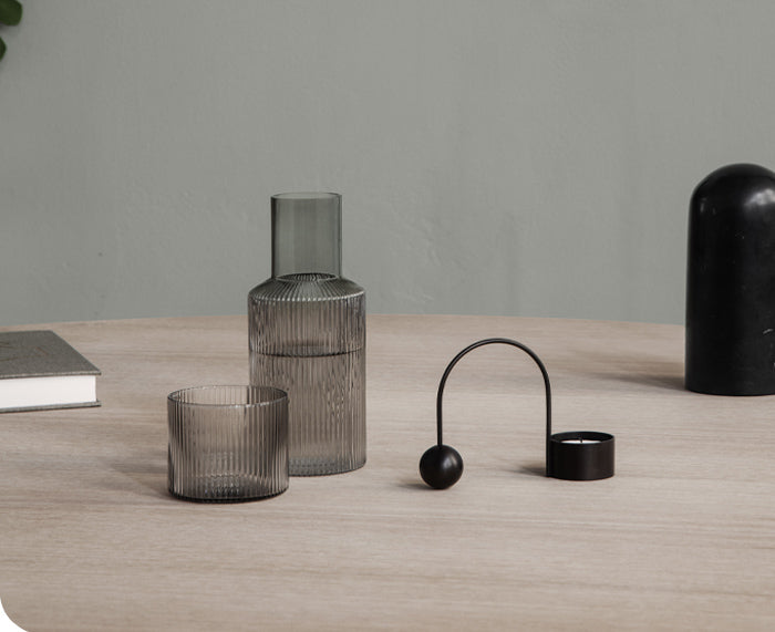 Ripple Smoked Glass Carafe Set by Ferm Living